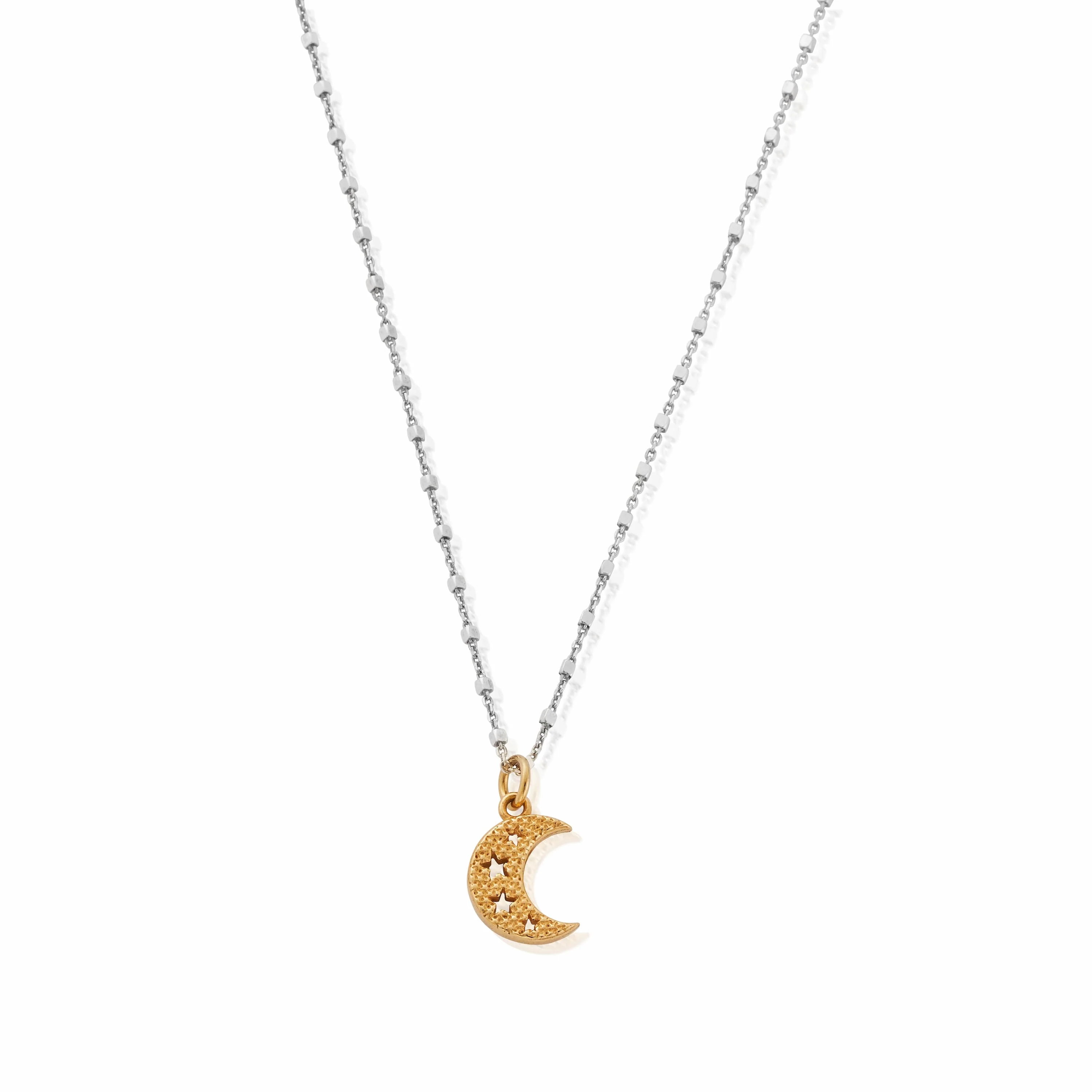 Mixed Metal Delicate Cube Chain Starry Moon Necklace